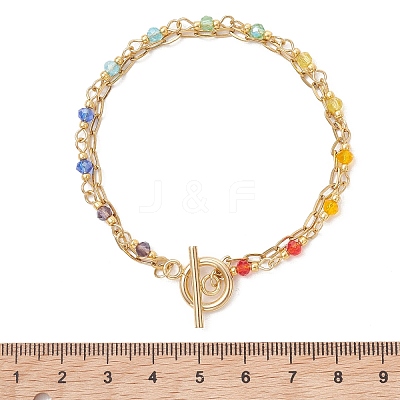 304 Stainless Steel Paperclip Chain & Glass Beads Link Chain Multi-strand Bracelets for Women BJEW-JB13557-1
