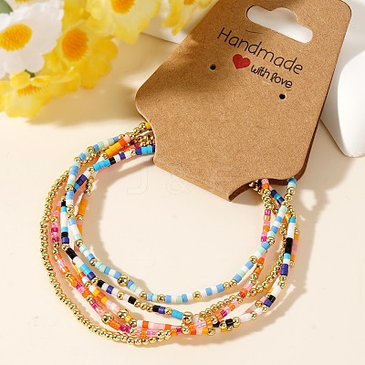 5Pcs Chic Handmade Rainbow Color Glass Seed Beaded Summer Stretch Bracelet Sets ZO8198-1-1