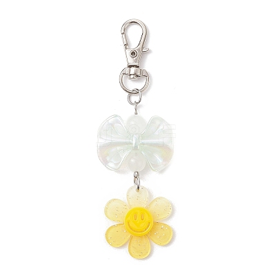 4Pcs Smiling Flower & Bowknot Acrylic Pendant Decorations HJEW-JM03857-1