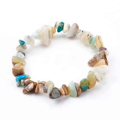 Chips Natural Blue Opal Beaded Stretch Bracelets BJEW-JB05990-1