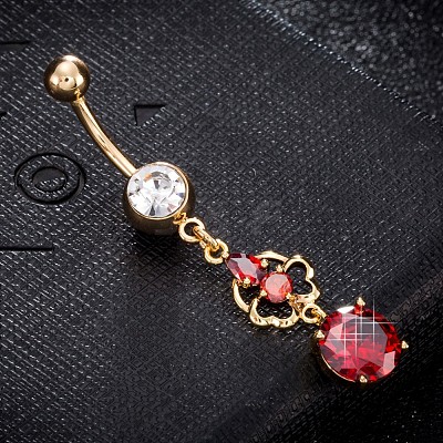 Brass Cubic Zirconia Navel Ring AJEW-EE0004-30C-1