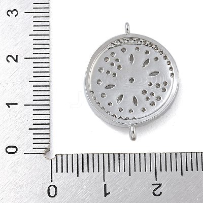 Rack Plating Brass Clear Cubic Zirconia Flat Round Connector Charms KK-A234-045P-1