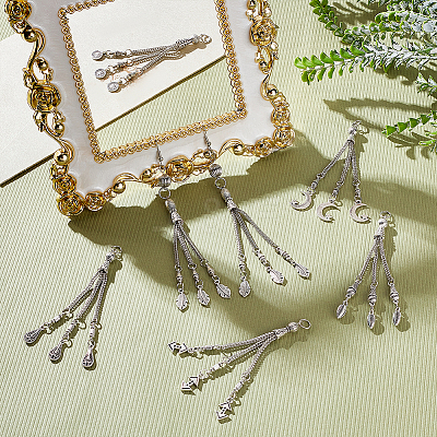 12Pcs 6 Style Tibetan Style Alloy Curb Chain Tassel Big Pendants FIND-GA0002-79-1