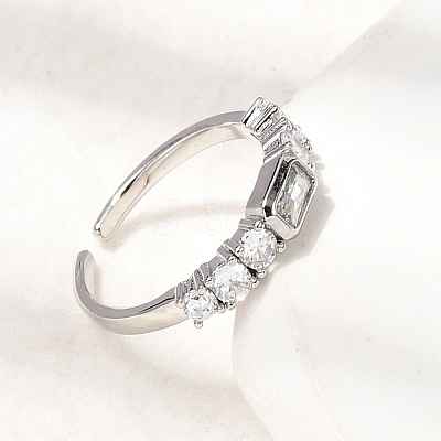 Brass with Cubic Zirconia Cuff Rings for Women RJEW-B160-07A-P-1