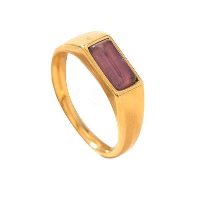 304 Stainless Steel & Natural Amethyst Finger Rings WG525D6-01-1