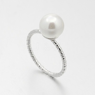 Brass Acrylic Pearl Finger Rings for Wedding Jewelry RJEW-J061-P-1
