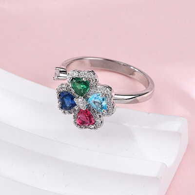 Brass Micro Pave Cubic Zirconia Rotating Cuff Rings for Women RJEW-M099-01P-1