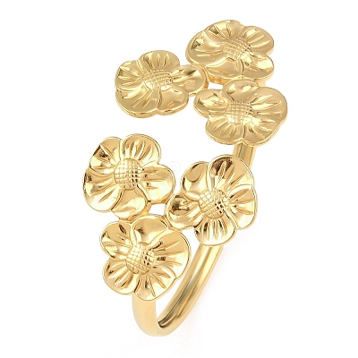 304 Stainless Steel Multi Flower Cuff Bangles for Women BJEW-A154-02A-G-1