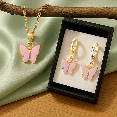 Light Gold Alloy Butterfly Jewelry Set SJEW-HY0001-16-1