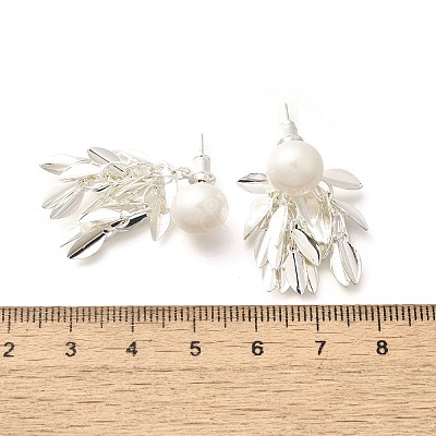 Brass Leaf Stud Earrings EJEW-A121-11S-1