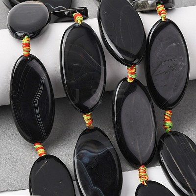 Natural Black Banded Agate Beads Strands G-F825-A01-01E-1