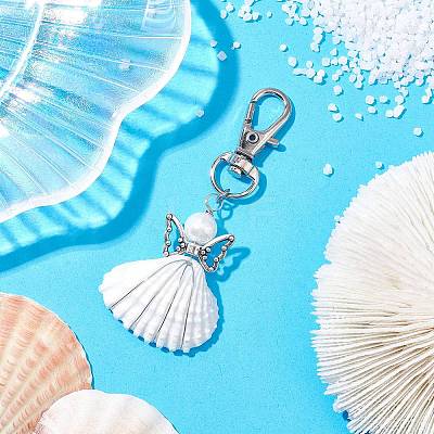 Angel Alloy & Wire Wrapped Natural Shell Pendant Decorations HJEW-JM02017-03-1
