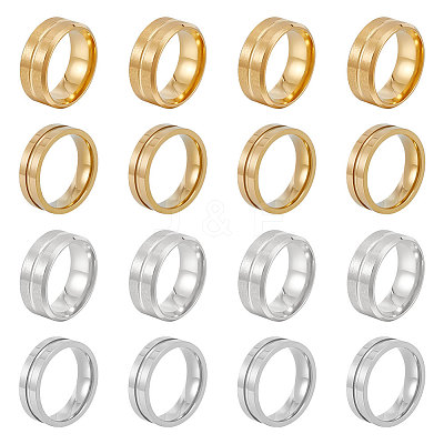 16Pcs 4 Styles 201 Stainless Steel Grooved Line Finger Ring for Women RJEW-UN0002-48-1