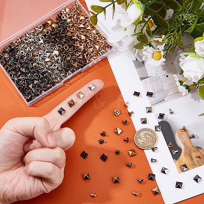 200Sets 4 Colors Brass with Iron Flat Square Rivets FIND-FH0011-33B-1
