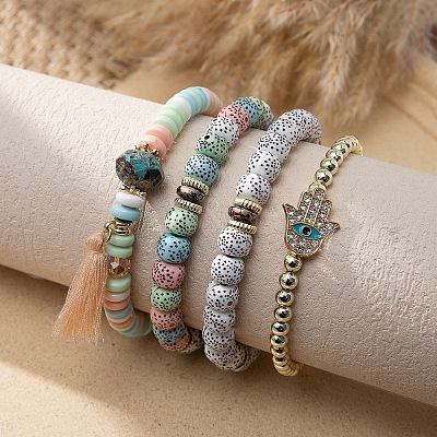 Bohemian Glass Beaded Stretch Bracelet Sets QN1212-11-1