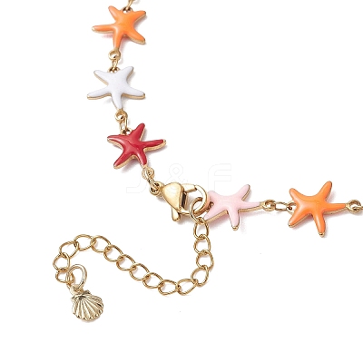 Ocean 304 Stainless Steel Colorful Enamel Starfish Fish Turtle Link Chain Necklaces for Women NJEW-JN05806-1