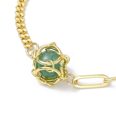 Natural Gemstone Round Link Bracelet BJEW-JB10032-01-1