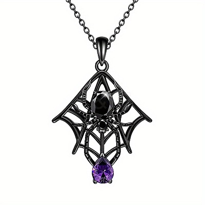Alloy Rhinestone Halloween Spider Pendant Necklaces WGFDEFA-01-1