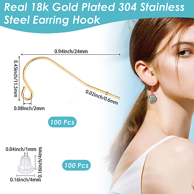 100Pcs 304 Stainless Steel Earring Hooks STAS-BBC0008-78A-1