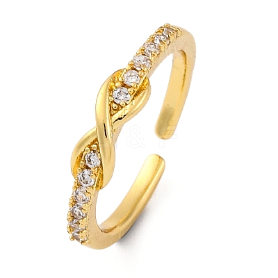 Brass Micro Pave Clear Cubic Zirconia Cuff Finger Rings RJEW-G337-22G-1