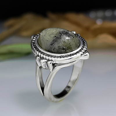 Oval Zinc Alloy Natural Labradorite Finger Rings WG970F5-03-1