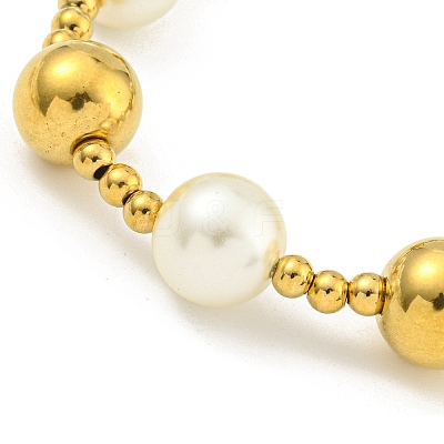 304 Stainless Steel & 201 Stainless Steel & Plastic Pearl Round Beaded Bracelets for Women BJEW-G717-02B-G-1