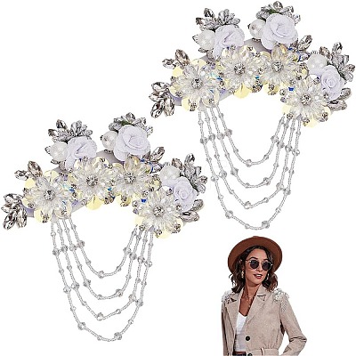 2Pcs Flower Polyester with Alloy wirh Glass with Plastic Ornament Accessories DIY-FG0006-69B-1