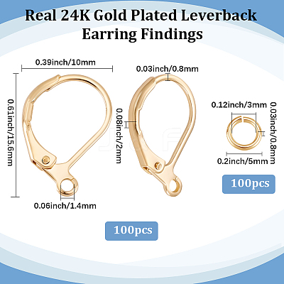 100Pcs Brass Leverback Earring Findings KK-BBC0024-38G-1