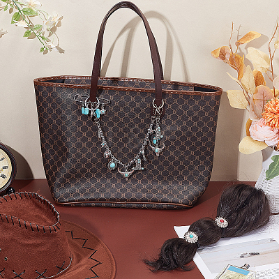 Cowboy Theme Alloy & Synthetic Turquoise & Aluminum Cable Chains Jewelry Sets HJEW-PH02504-1