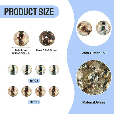 100Pcs Crackle Transparent Glass Beads Strands GLAA-TA0004-11C-1
