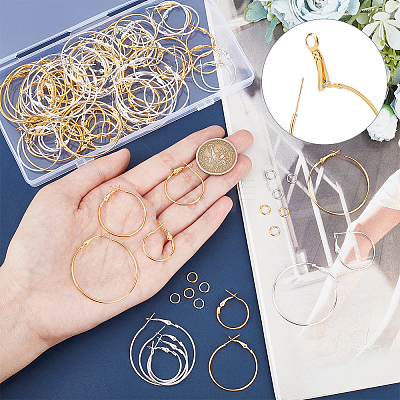 48 Pairs 4 Style Iron Hoop Earring Findings IFIN-CA0001-56-1