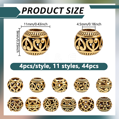 44Pcs 11 Styles Tibetan Style Alloy European Beads FIND-GA0008-32-1