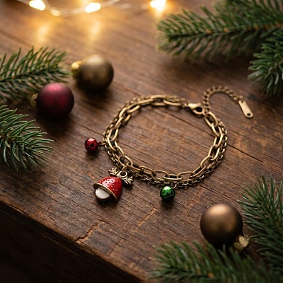 Christmas 304 Stainless Steel Enamel Charm 2-Strand Bracelets WG0157E-03-1