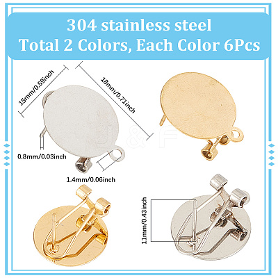 12Pcs 2 Colors 304 Stainless Steel Stud Earring Findings STAS-SP0001-89A-1