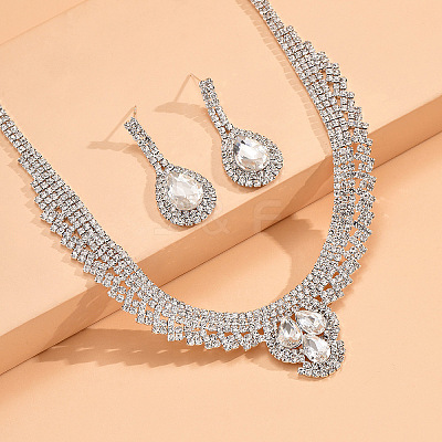 Teardrop Alloy Crystal Rhinestone Pendant Necklaces & Stud Earrings Sets FS-WG3BBCC-01-1