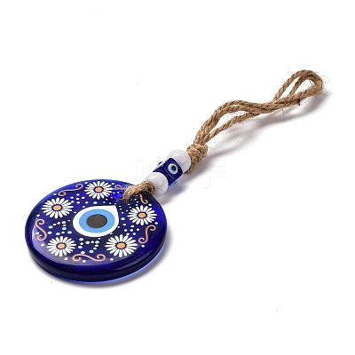 Flat Round with Evil Eye Lampwork Pendant Decoration HJEW-Z005-01I-1