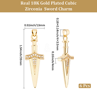 6Pcs Brass Micro Pave Cubic Zirconia Pendants KK-BBC0027-33-1