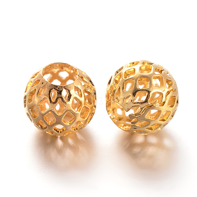 Hollow Round Brass Filigree Beads KK-L129-12G-1
