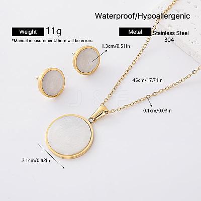 304 Stainless Steel Shell Stud Earrings & Pendant Necklaces Sets for Women RK2139-6-1