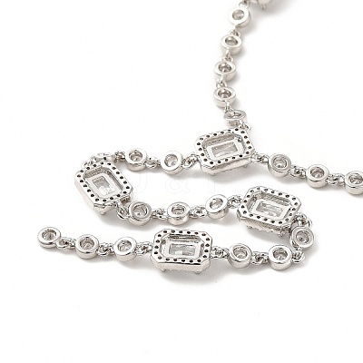 Clear Cubic Zirconia Rectangle Lariat Necklace NJEW-E074-05P-1