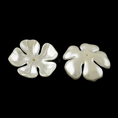 5-Petal Flower ABS Plastic Imitation Pearl Bead Caps OACR-R016-12-1