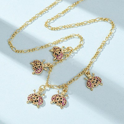 Brass Micro Pave Colorful Cubic Zirconia Ladybug Pendant Necklaces NJEW-A071-08G-1