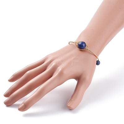 Natural Lapis Lazuli(Dyed) Round Beaded Bangle BJEW-JB07816-01-1