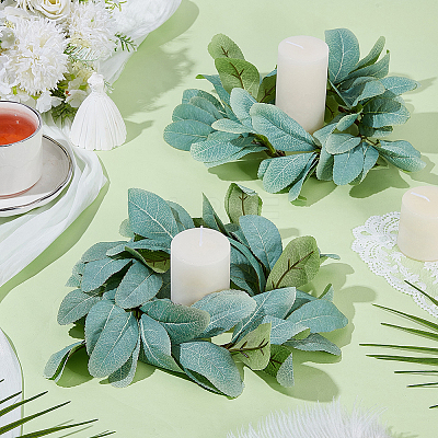 2Pcs Cloth Artificial Leaf Candle Rings Wreath AJEW-SP0004-47C-1