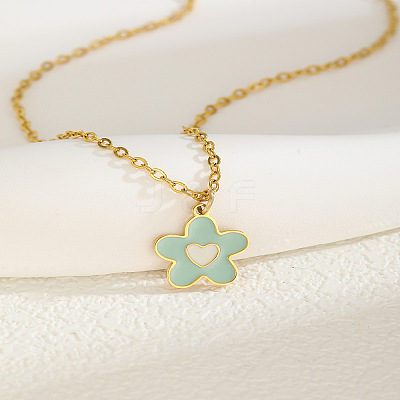 201 Stainless Steel Enamel Flower Pendant Cable Chain Necklaces for Women WGBABBD-02-1