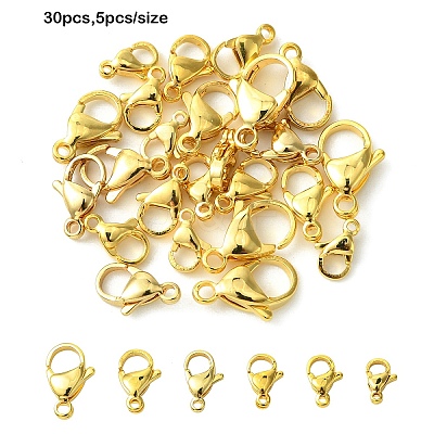 30Pcs 6 Styles 304 Stainless Steel Lobster Claw Clasps STAS-YW0002-48-1