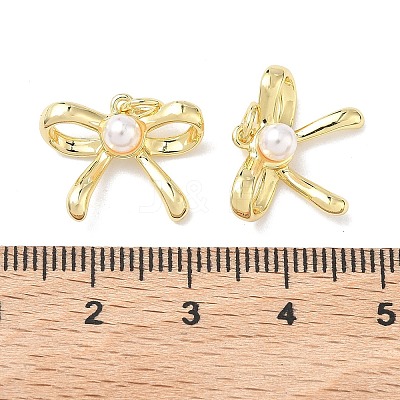 Brass ABS Imitation Pearl Pendants KK-P349-16G-1