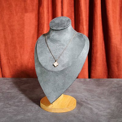 Velvet Bust Necklace Display Stands with Wooden Base ODIS-Q041-02C-02-1