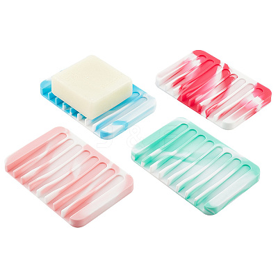 4Pcs 4 Colors Marble Pattern Silicone Soap Dishes AJEW-GA0005-74-1