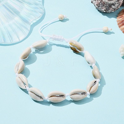 Natural Shell Braided Bead Anklet with Synthetic Turquoise Beads AJEW-AN00561-03-1